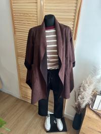 Narzutka damska marynarka kurtka zamszowa oversize luźna czekoladowy brąz