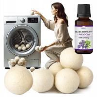 ШЕРСТЯНЫЕ ШАРИКИ ДЛЯ СУШИЛКИ ДЛЯ СУШКИ СМЯГЧАЮЩИХ ШАРИКОВ 6 БОЛЬШИХ XXL ЭФИРНОЕ МАСЛО