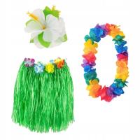 Zestaw hawajski przebranie zielony spódniczka, naszyjnik, spinka