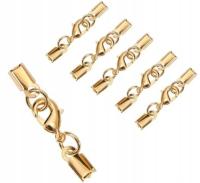 ZESTAW ZŁOTE KOŃCÓWKI Z ZAPIĘCIEM KARABIŃCZYK DO SZNURKA RZEMIENIA 5SZT