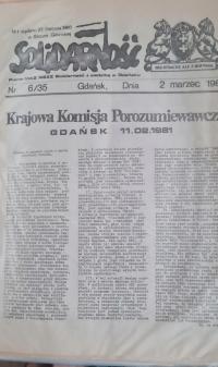 SOLIDARNOŚĆ - PISMO MKZ NSZZ SOLIDARNOŚC GDAŃSK 6/35 2MARZEC 1981 ROK