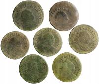 August III Sas, zestaw monet jednogroszowych razem 7 sztuk (js)