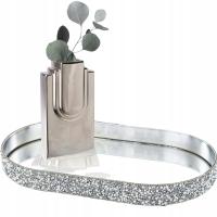 Taca szklana lustrzana ozdobna dekoracyjna owalna kryształki 20x12 szklana