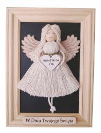 Aniołek makrama w ramce na chrzest prezent chrzciny komunia urodziny
