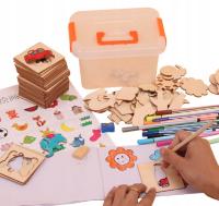 2X DREWNIANE SZABLONY DO NAUKI RYSOWANIA + PISAKI