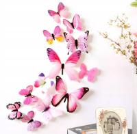 3D наклейки на стену 12шт бабочки розовые бабочки