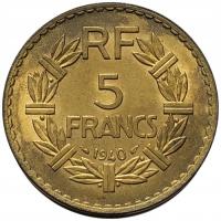 45374. Francja - 5 franków - 1940r.