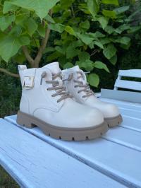 TRAPERY BOTKI NA SUWAK OCIEPLANE DZIECIĘCE EKO SKÓRZANE BEŻOWE 36(22,5 cm)