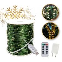 Lampki choinkowe mikro LED 1000 żółty 100m zielony kabel pilot RS-1021WW