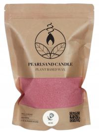 Wosk roślinny zapachowy perłowy do świec 400g różowy RÓŻA z 4 knotami