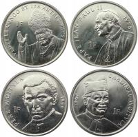 KONGO CONGO ZESTAW 4 MONET 1 FRANC 2004 PAPIERZ JAN PAWEŁ II LEW MENNICZE