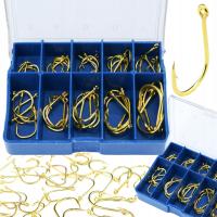 НАБОР ИЗ 50 РЫБОЛОВНЫХ КРЮЧКОВ 10 РАЗМЕРОВ ЗОЛОТОЙ С КОРОБКОЙ ДЛЯ ГЛАЗ