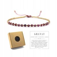 Bransoletka damska na sznurku GRANAT kamienie naturalne + pudełko