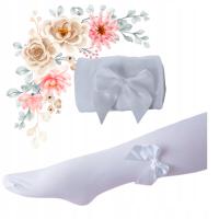 Rajstopki rajstopy Gładkie Białe Rozmiar 116 122 128 Kokardka Dziewczęce