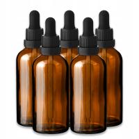 BUTELKA SZKLANA BEZBARWNA Z CZARNĄ PIPETĄ I NAKRĘTKĄ 100 ML -ZESTAW 5 SZTUK