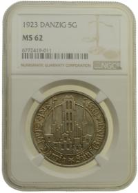 Wolne Miasto Gdańsk - 5 guldenów 1923 r. - Grading NGC MS62