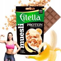 Musli Chrupkie Fitella bananowez czekoladą z wysoką zawartością białka 50g