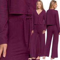 PIŻAMA DAMSKA DŁUGI RĘKAW MORAJ ROZPINANA SZEROKIE NOGAWKI FIOLETOWA