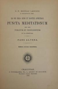 Nicolai Lancicii Punctwa meditationum 1891 (łac)