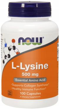 NOW FOODS L-Lysine L-Lizyna 500 mg AMINOKWAS NA STAWY OPRYSZCZKA 100 kaps.