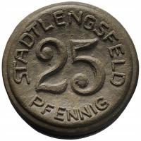 80086. Niemcy, Stadtlengsfeld, 25 fenigów, 1921r.,Porcelana (2.34 g/24 mm)