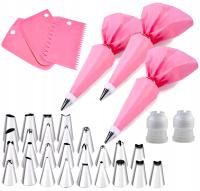 3x RĘKAW SILIKONOWY CUKIERNICZY + 24 KOŃCÓWKI DO DEKORACJI TORTÓW CIAST