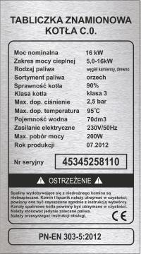 Tabliczka znamionowa 3 na piec kocioł grzewczy CO grawerowana 10x18