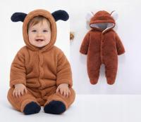 Kombinezon niemowlęcy zimowy z uszkami, brązowy ciemny 6M