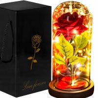 Вечная роза в стеклянной светящейся светодиодной подарочной коробке, как живая идея для женского дня