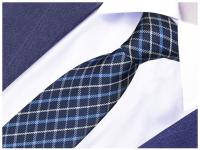 Мужской жаккардовый галстук в клетку, приталенный, тонкий, темно-синий, GREG GW46