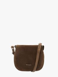 Brązowa mała damska torebka z klapą RYŁKO naturalna skóra licowa i welurowa