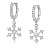 Kolczyki srebrne wiszące koła śnieżynki cyrkonie stal stalowe świąteczne