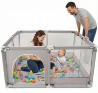 Duży Kojec dla Dziecka Suchy Basen Plac Zabaw Bramka XXL Bezpieczny Szary