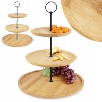 Patera 3-PIĘTROWA Poziomowa Bambus TACA na ciasto ciastka owoce przekąski