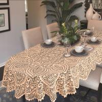 Elegancki obrus żakardowy biały 140x290cm do salonu owalny w listki MIREJ