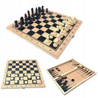 Шахматы шашки нарды большой XXL деревянный 3in1 для подарка 32 x 32 см
