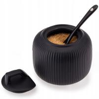 Фарфоровая рифленая сахарница с ложкой OSBORN Black Round