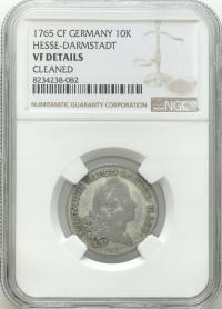 Niemcy. Hesja-Darmstadt. 10 krajcarów 1765 NGC VG