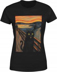 ŚMIESZNA KOSZULKA KOT KRZYK DAMSKA Z KOTEM NADRUKIEM NADRUK OBRAZ CZARNY