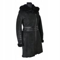 Płaszcz damski zimowy kożuszek IDIL kożuch naturalny kaptur 38 M