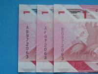 Trynidad i Tobago 3 Banknoty 1 Dollar seria AB, AF, BG Ten sam nr Rzadkość!