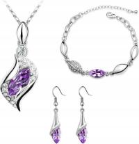 Posrebrzany komplet biżuterii fioletowe krople srebrzone liliowe łezki