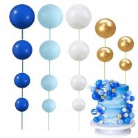 TOPPER KULE KULKI NA PIKU ZŁOTE NIEBIESKIE BIAŁE 55szt DEKORACJA TORT 1109