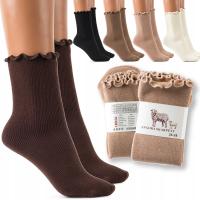 Skarpetki damskie Angora ciepłe wełniane skarpety z falbanką NATURALNE