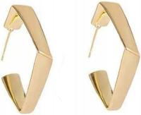 Złote kolczyki ślubne kółka sztyft gładkie kanciaste pozłacane prostokąty