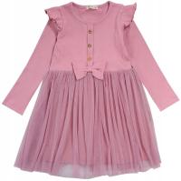 SUKIENKA prążek TIUL FALBANKI kokarda bawełna BREEZE wrzos H107R