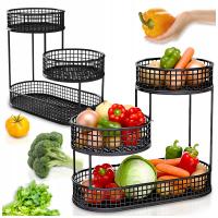 METALOWY CZARNY KOSZYK STOJAK ORGANIZER KOSZ NA OWOCE WARZYWA 3 POZIOMOWY