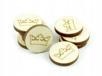 Żetony okrągłe, drewno, korona, 22x3 mm (10)