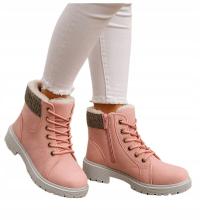 Botki dziecięce Ocieplane zimowe buty dla dziewczynki Trapery 17127