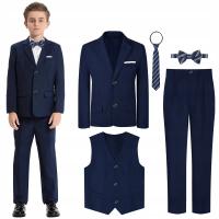 Chłopięcy Garnitur 5-częściowy Granatowy: Marynarka, Kamizelka, Spodnie, Muszka